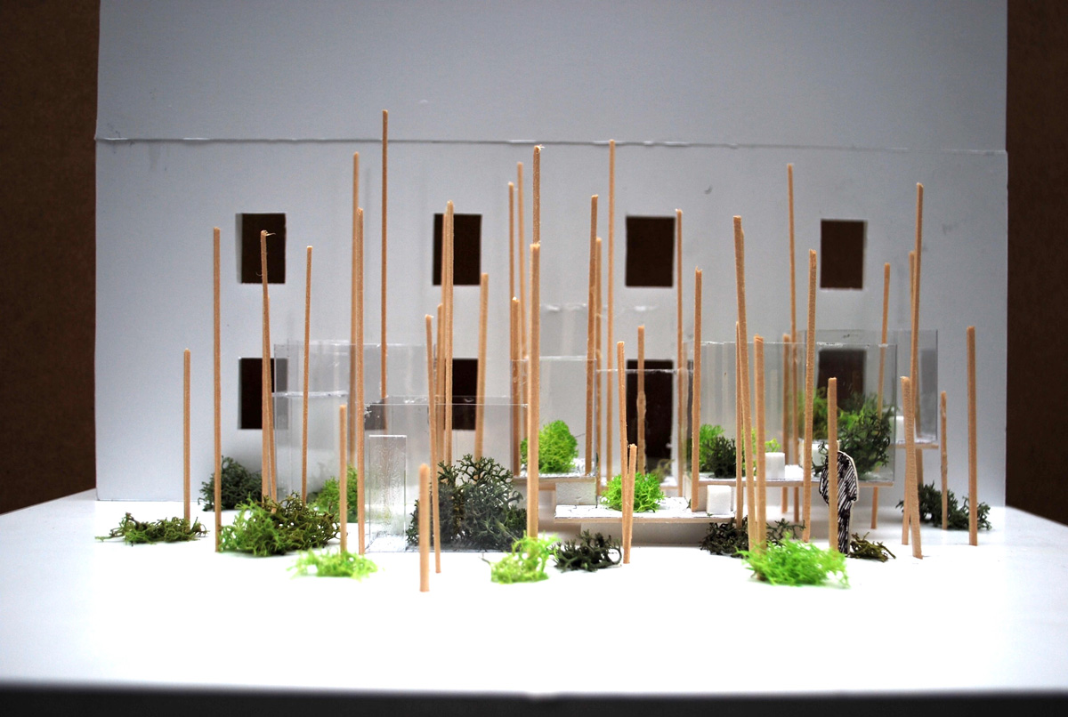 グループB案の既存住居に増築されるグリーンハウスの模型